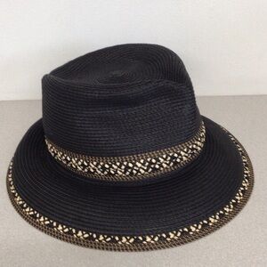 ERIC JARVITS BLACK FEDORA SUN HAT Stylish Black Fedora Hat with Patterned Band